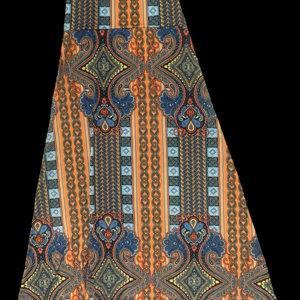 Vintage Patterned Hippie StyleMaxi Dress with Orange and Blue Patterns - Picture 5 of 9